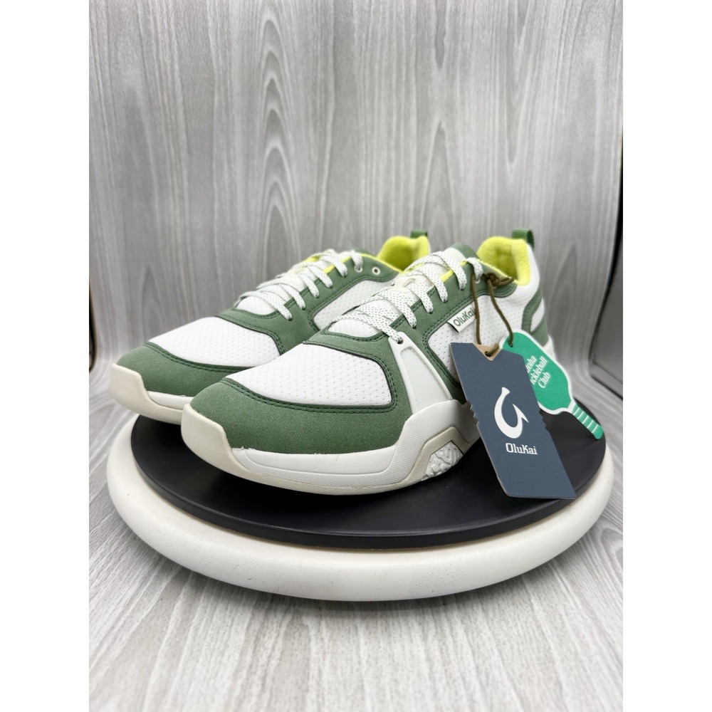 OluKai 'Anau Mens Sz 12 Bright White Leaf Green Pickleball Court Athletic Shoes